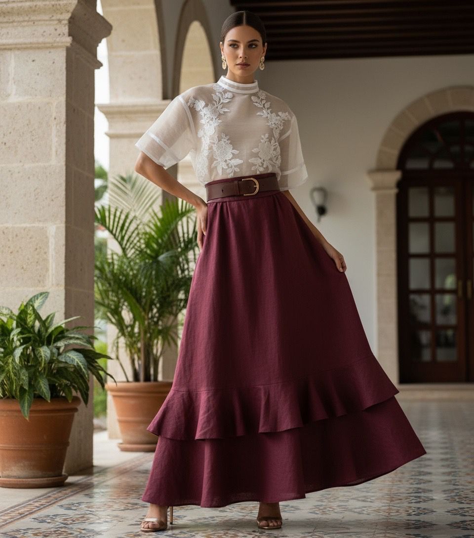 Falda rojo vino
